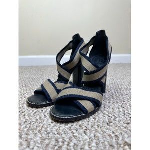 Tory Burch Laurie Criss Cross Elastic High Heel Sandal Navy Blue Size 7